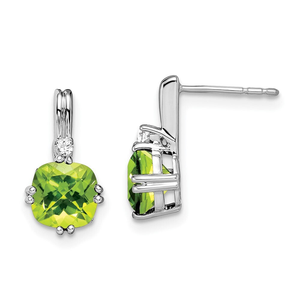 14k White Gold Cushion Peridot and Diamond Drop & Dangle Earrings