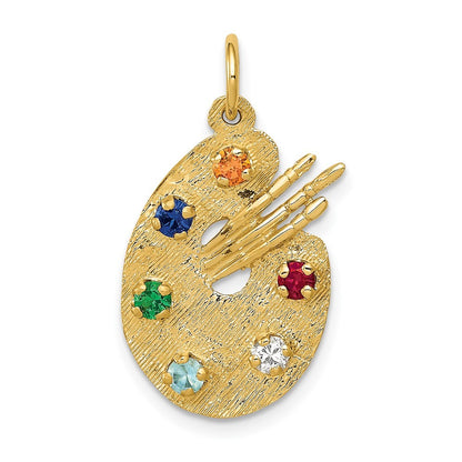 14k Yellow Gold Cubic Zirconia Stones Artist Palette Charm