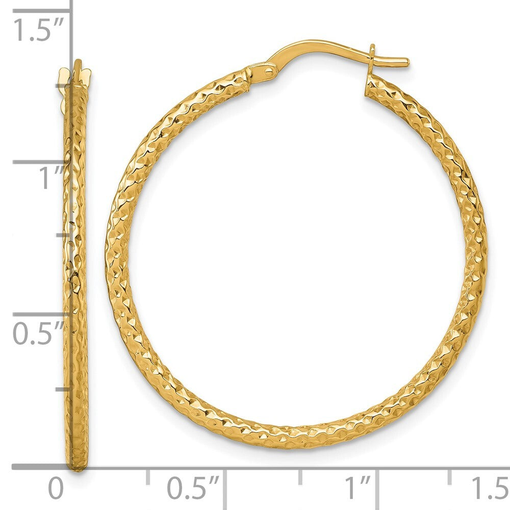 14k Yellow Gold Polished Diamond-cut Hoop Earrings Gift for Women