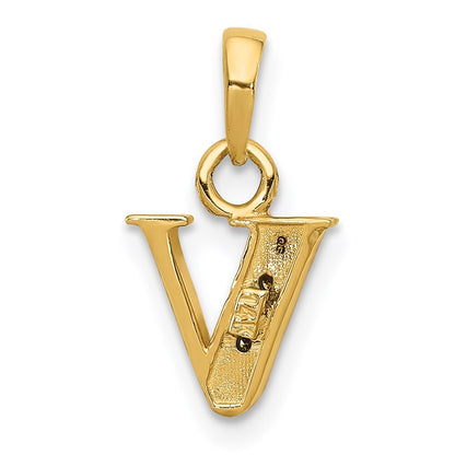 14k Yellow Gold with Rhodium Diamond Letter V Initial Pendant for Women