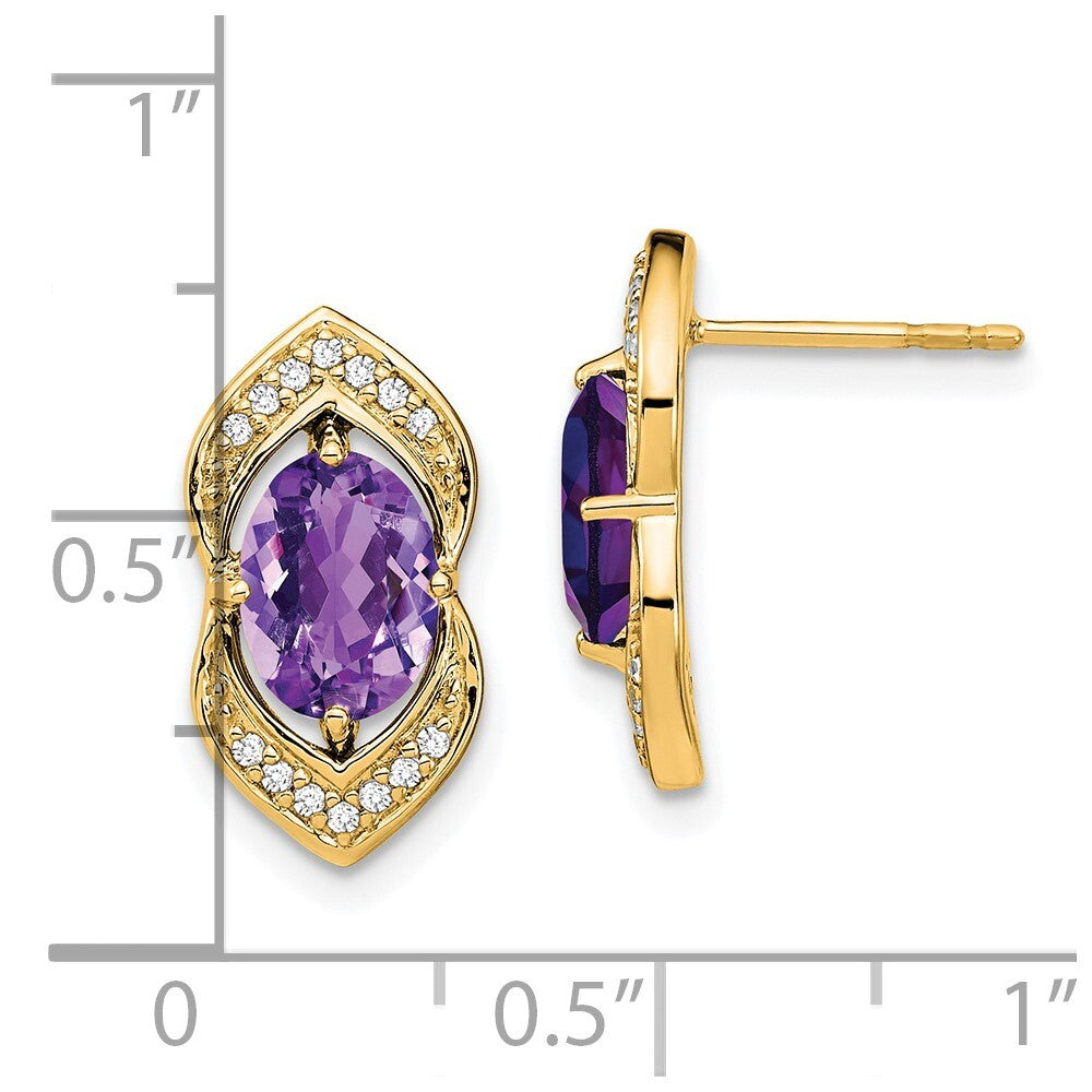14k Yellow Gold Amethyst and Diamond Drop & Dangle Earrings
