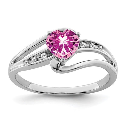 Sterling Silver Rhodium-plated Created Pink Sapphire and Diamond Ring Size 8