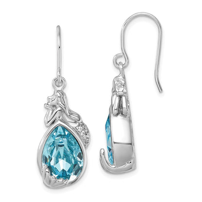 Sterling Silver Rhodium-Plated Polished Cubic Zirconia Mermaid Dangle Earrings