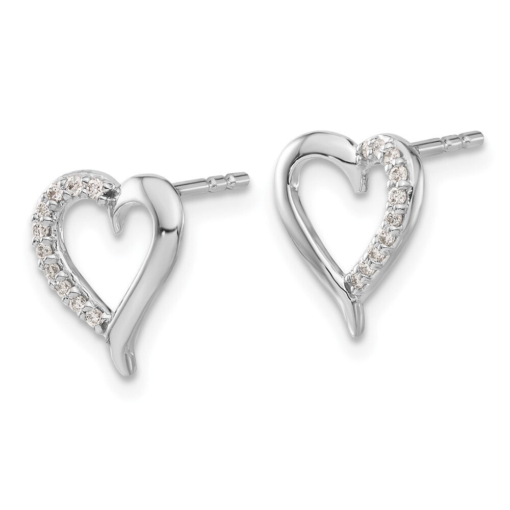 14k White Gold Diamond Heart Stud Earrings