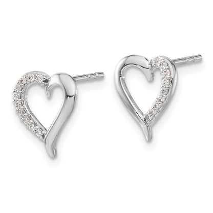 14k White Gold Diamond Heart Stud Earrings