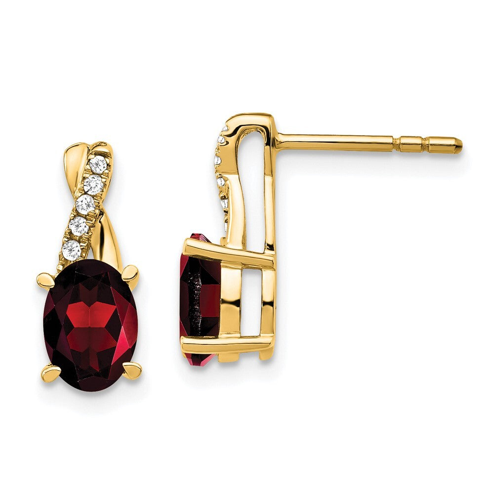 14k Yellow Gold Garnet and Diamond Stud Earrings Gift for Women