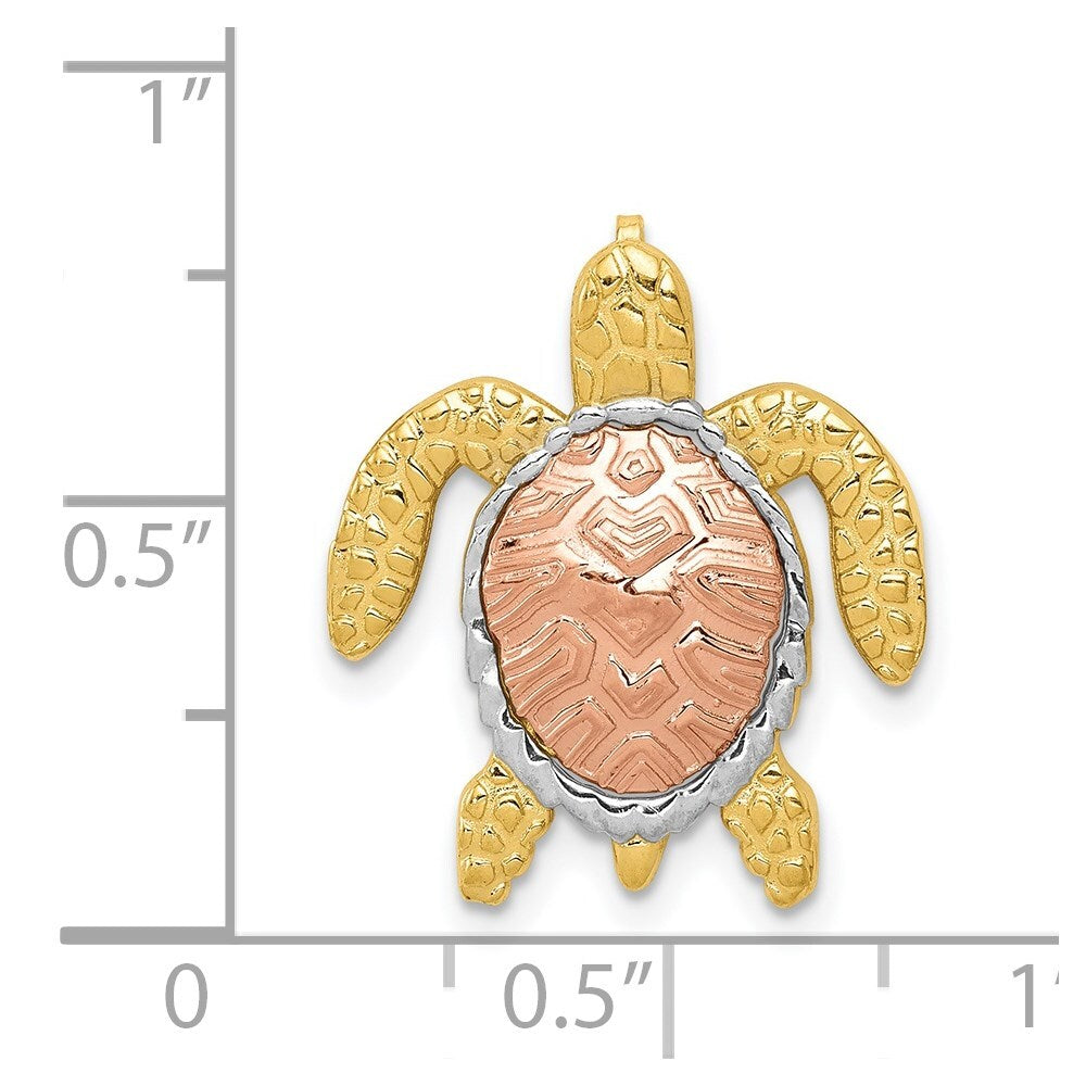 14k Two-tone Gold  White Rhodium Turtle Pendant Slide for Women