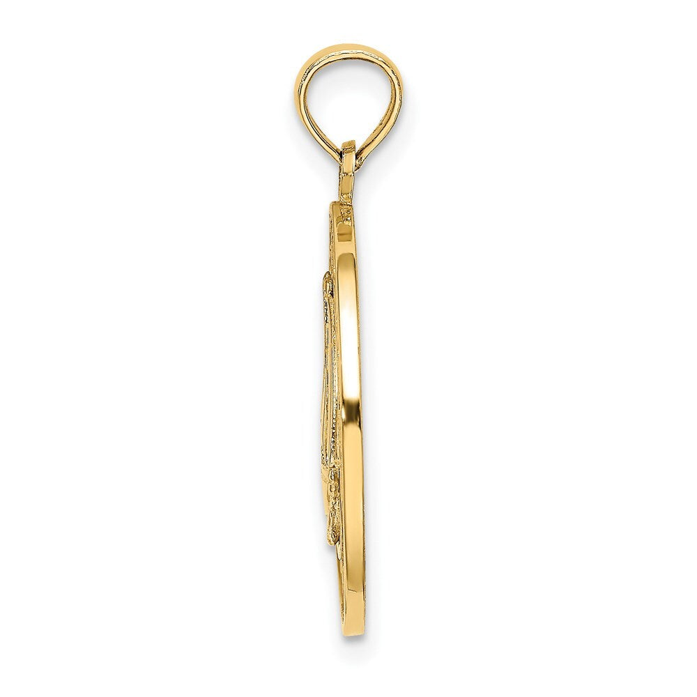 14k Yellow Gold TURKS AND CAICOS Circle  Sailboat Charm Pendant for Women