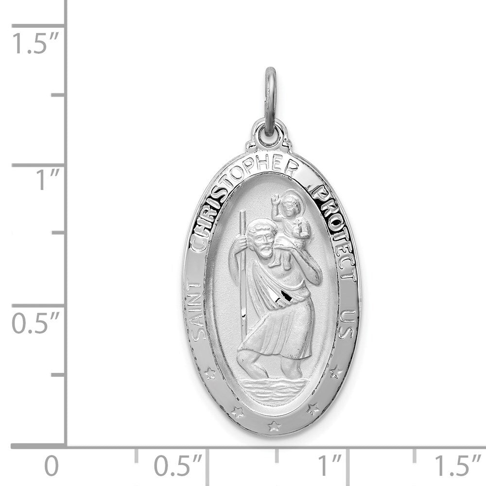 Sterling Silver Rhodium-plated St. Christopher Medal Pendant