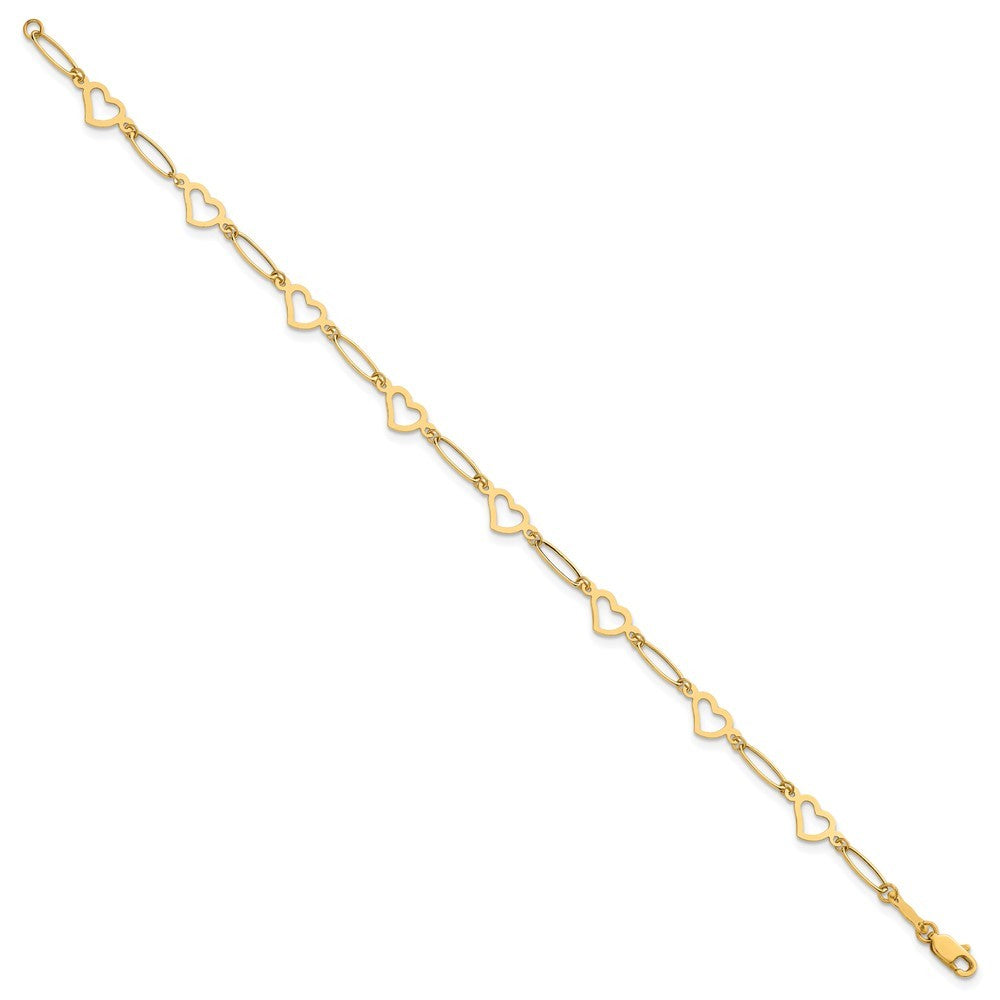 14k Yellow Gold Polished Oval Links and Open Hearts 7.5 inch Bracelet
