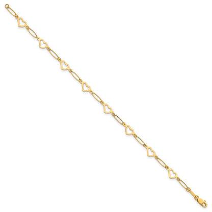 14k Yellow Gold Polished Oval Links and Open Hearts 7.5 inch Bracelet