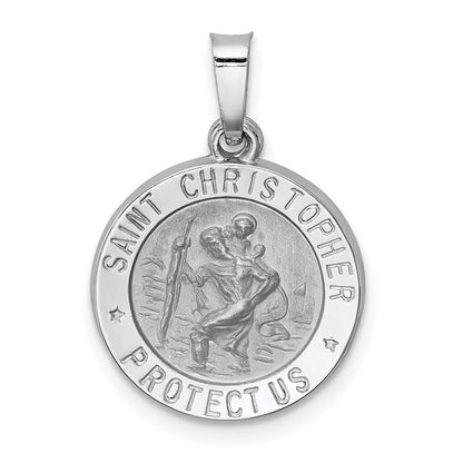 14k White Gold Polished/Satin St Christopher Medal Hollow Pendant for Women