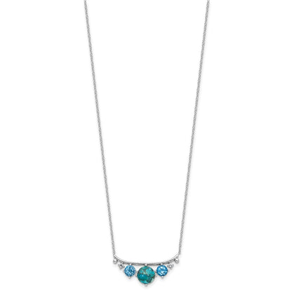 Sterling Silver  RH-pl Multi Color CZ Reconstituted Turq. w/2in ext Necklac