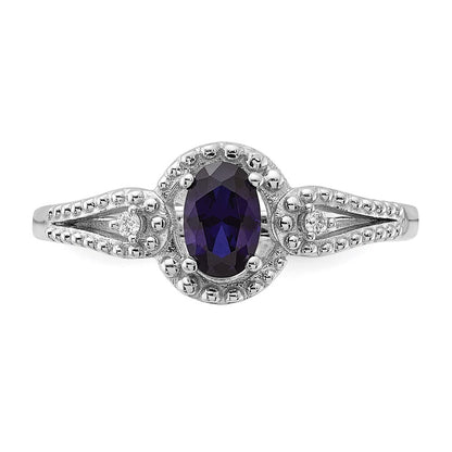 Sterling Silver Rhodium-plated Created Sapphire & Diamond Ring