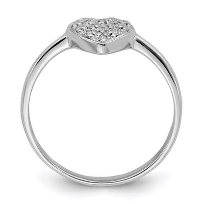 Sterling Silver Rhodium Polished Diamond Heart Ring Size 6
