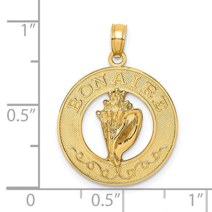14k Yellow Gold BONAIRE Circle  Conch Shell Charm Pendant for Women