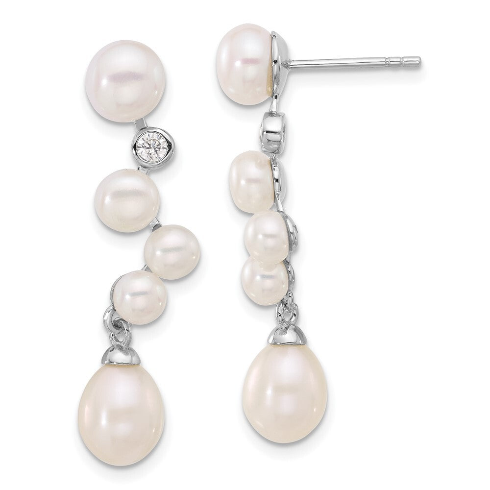 Sterling Silver White Rice Cultured Pearl & Cubic Zirconia Dangle Earrings
