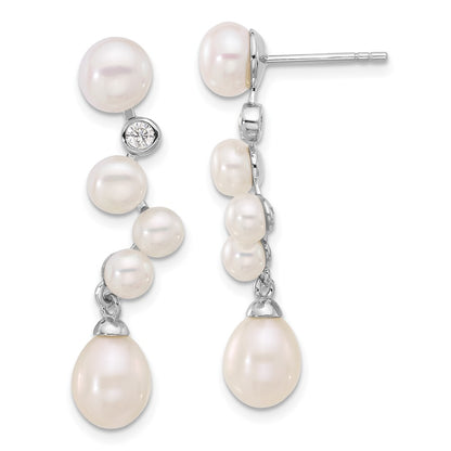Sterling Silver White Rice Cultured Pearl & Cubic Zirconia Dangle Earrings