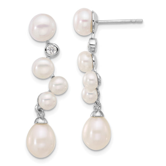 Sterling Silver White Rice Cultured Pearl & Cubic Zirconia Dangle Earrings