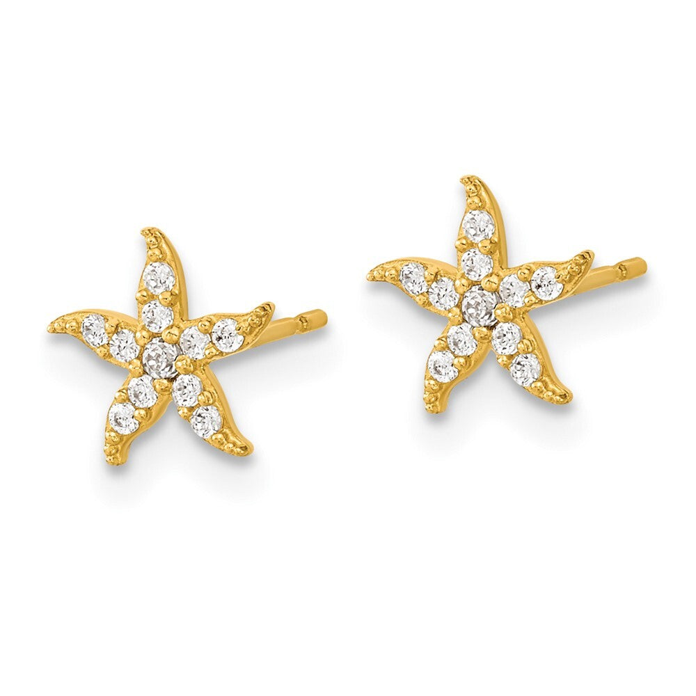 14k Yellow Gold Childrens Cubic Zirconia Starfish Stud Earrings Gift for Women