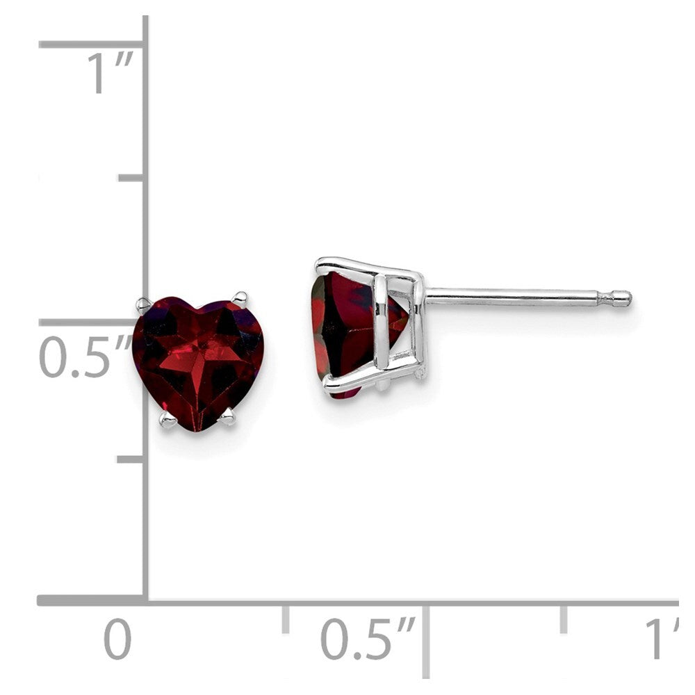 14k White Gold 6mm Heart Garnet Stud Earrings Gift for Women