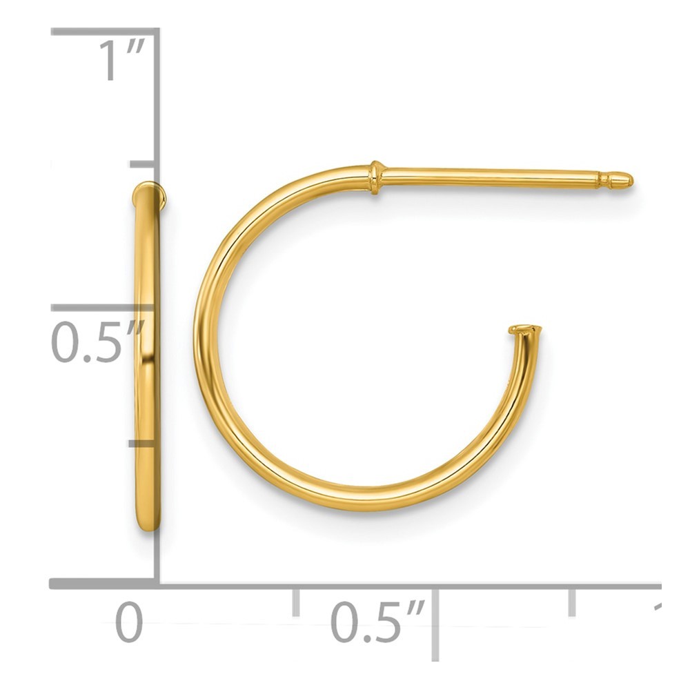 14k Yellow Gold Polished 1.2 x 16mm Solid C-Hoop Earrings