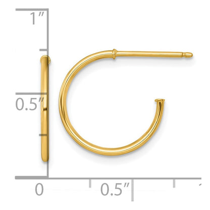 14k Yellow Gold Polished 1.2 x 16mm Solid C-Hoop Earrings