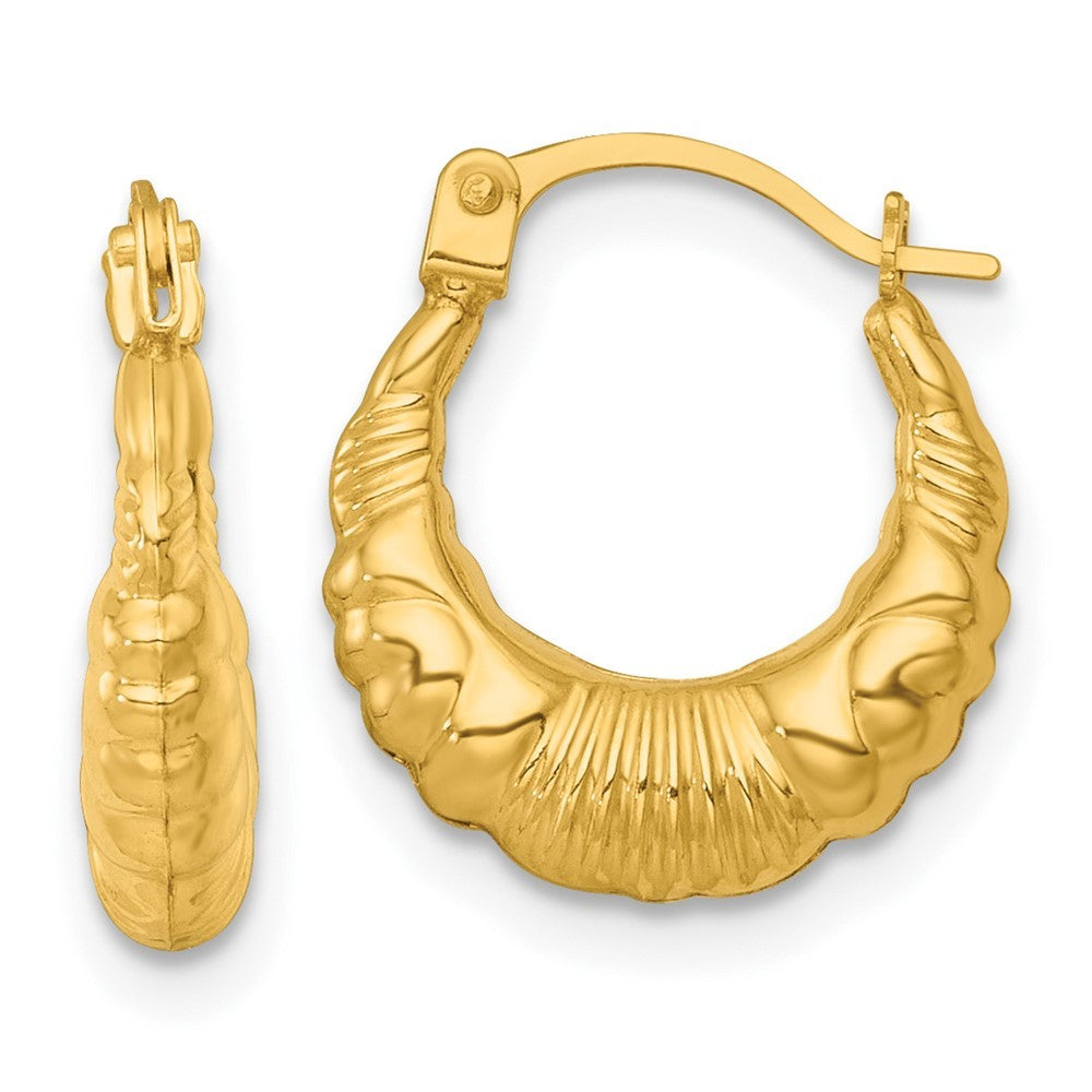 14k Yellow Gold Polished Fancy Scalloped Hollow Hoop Earrings