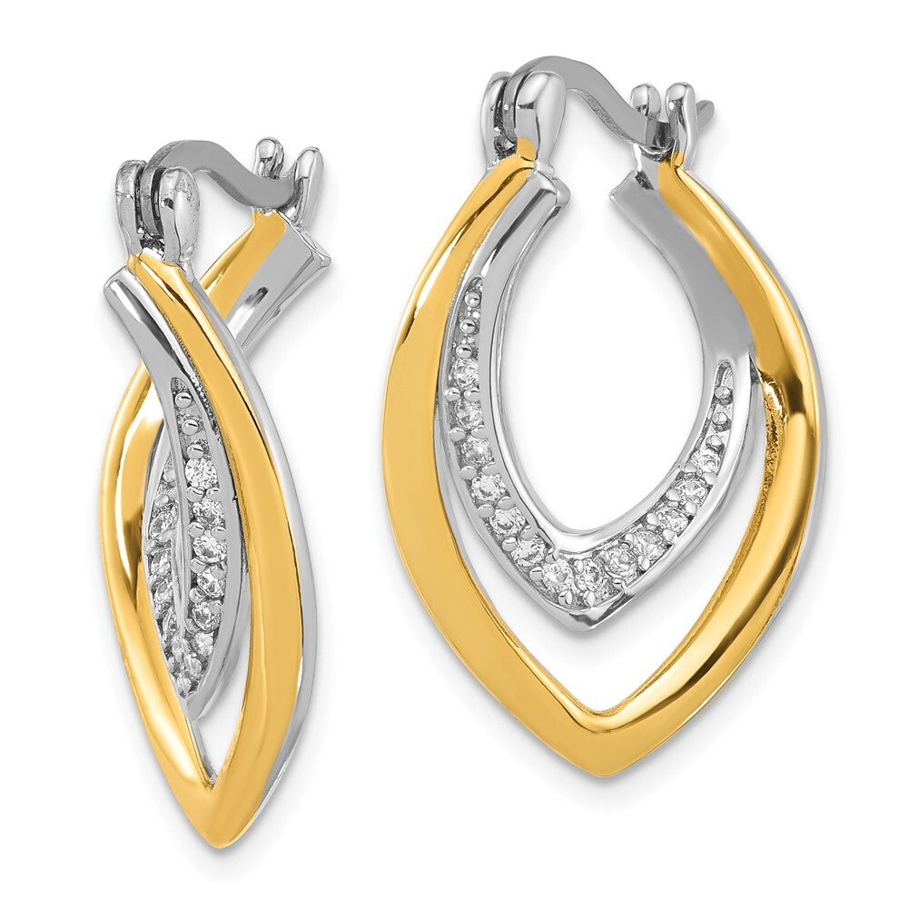 Sterling Silver Gold-tone Polished Cubic Zirconia Fancy Hoop Earrings
