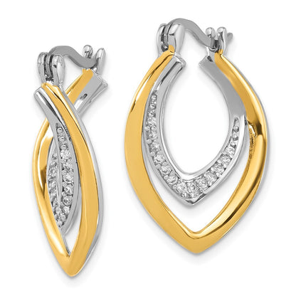 Sterling Silver Gold-tone Polished Cubic Zirconia Fancy Hoop Earrings