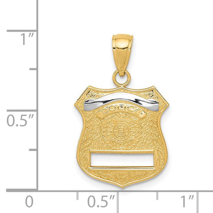 14k Yellow Gold Rhodium Police Badge Pendant for Women