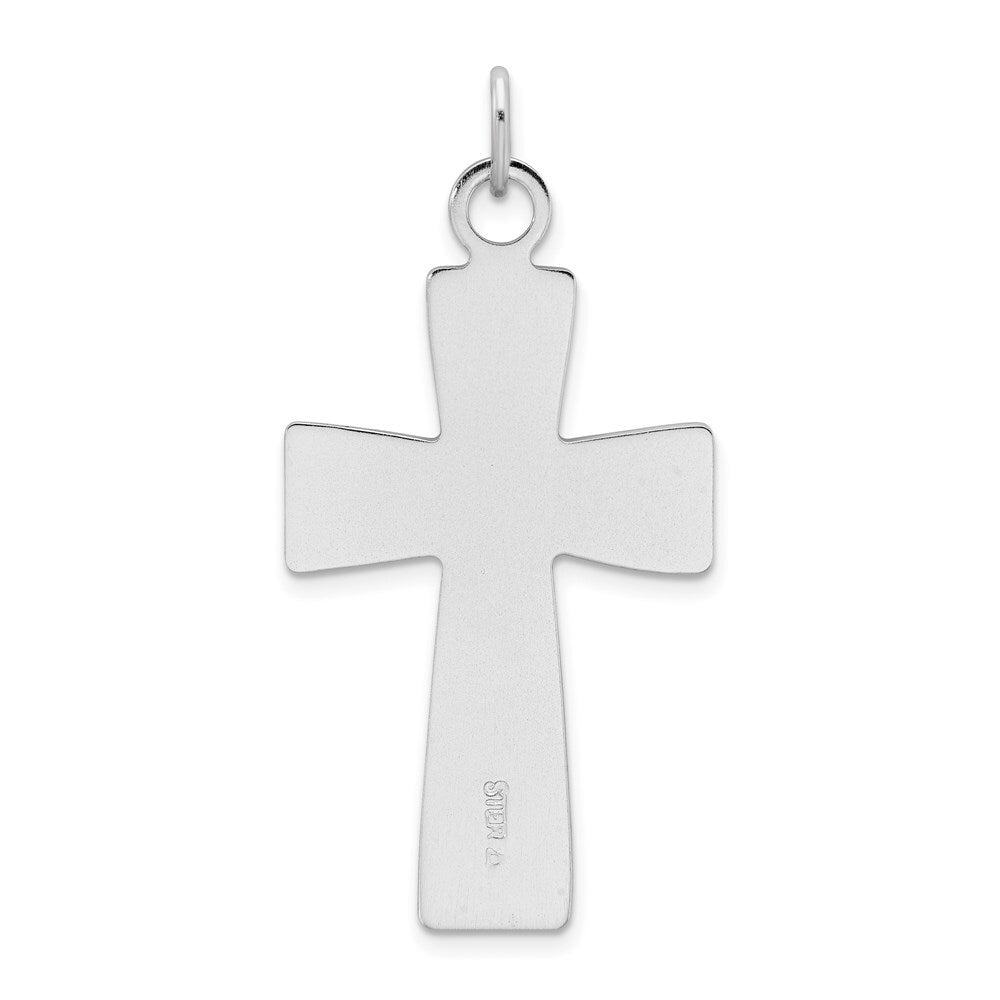 Sterling Silver Rhodium-plated Polished and Satin Cross Pendant