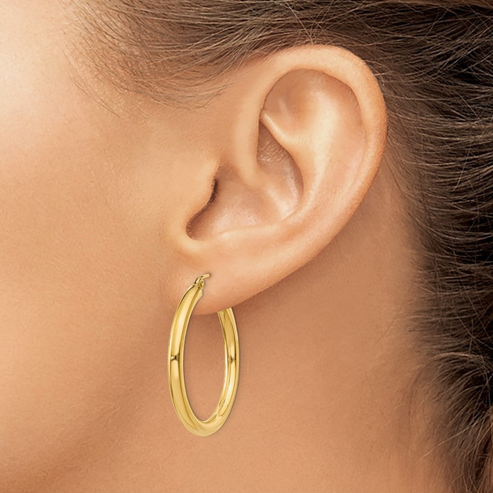 14k Yellow Gold Polished 3mm Lightweight Tube Hoop Earrings