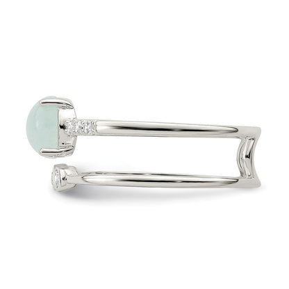 Sterling Silver Polished CZ and Light Blue Quartzite Double Ring Size 8