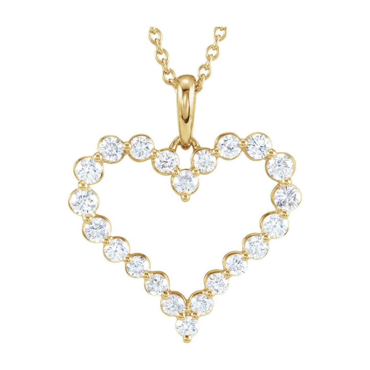 14k Yellow Gold 1 CTW Natural Diamond Heart Pendant Necklace 18"