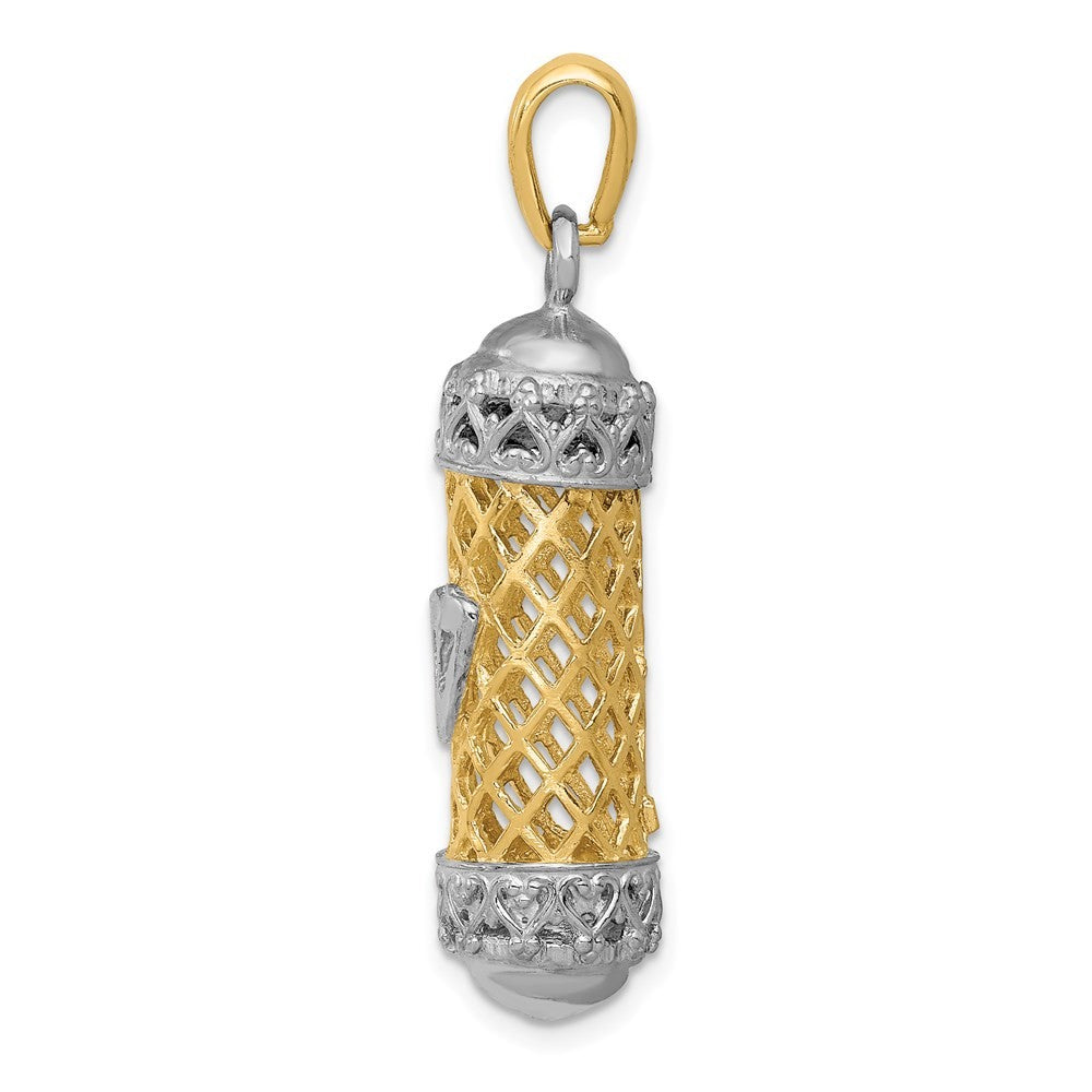 14K Two-Tone Gold 3D Mezuzah W Shin Charm