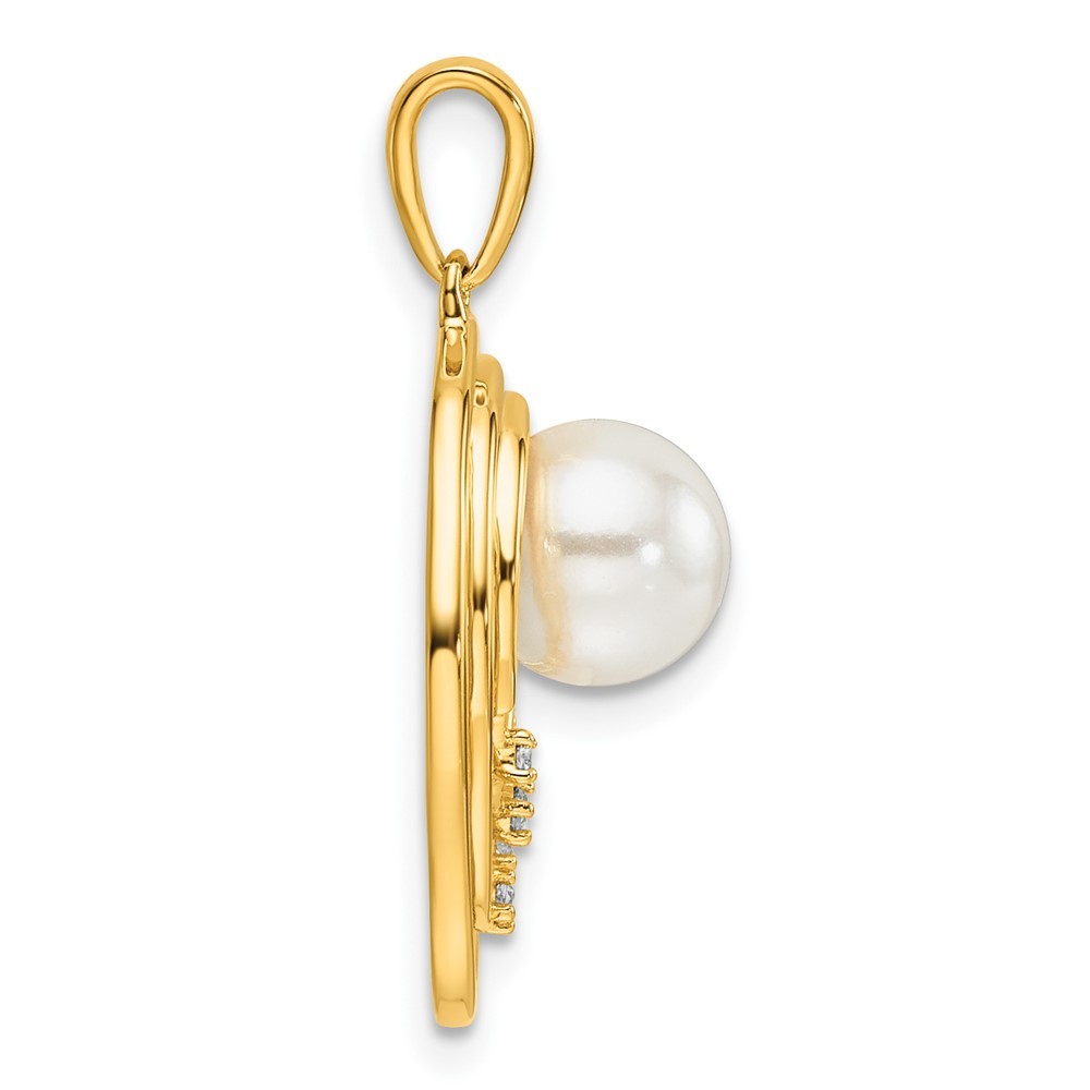 14k Yellow Gold Polished 1/15Ct Diamond & Freshwater Cultured Pearl Oval Pendant