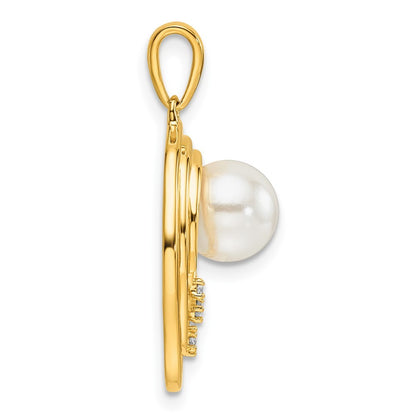 14k Yellow Gold Polished 1/15Ct Diamond & Freshwater Cultured Pearl Oval Pendant
