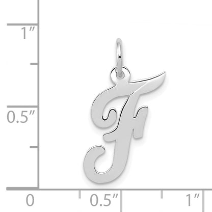 14k White Gold Medium Script Letter F Initial Charm Pendant for Women