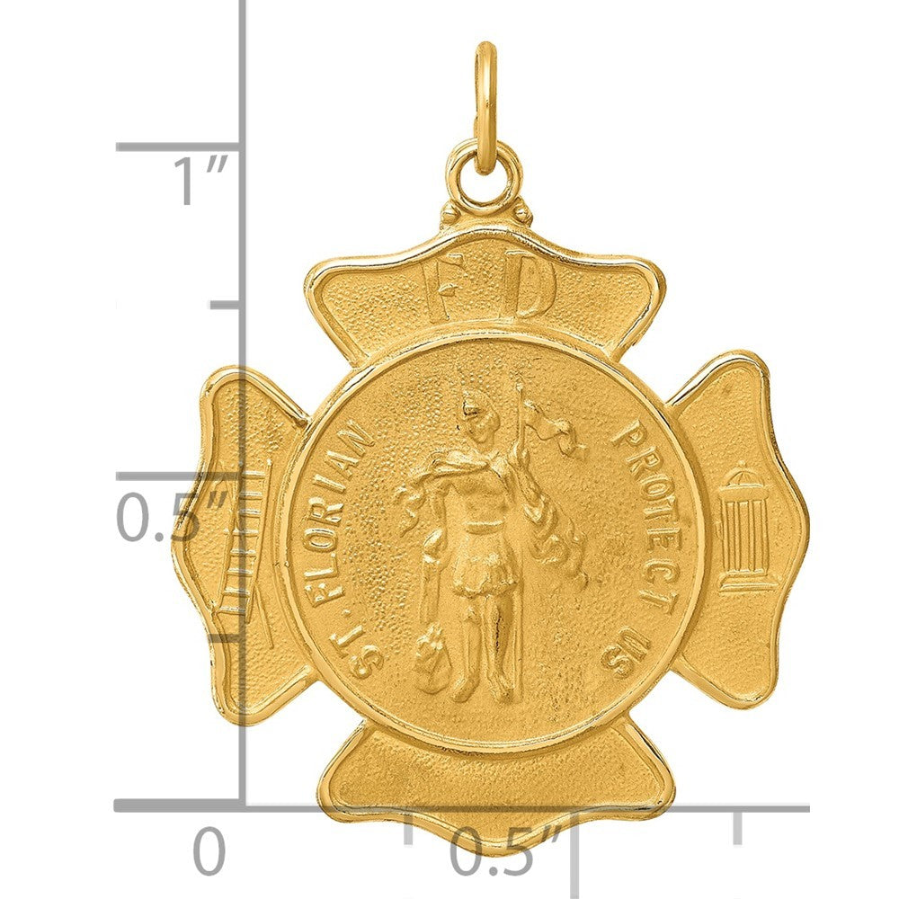 14k Yellow Gold Solid Polished Satin Large St. Florian Fire Dept. Badge Medal