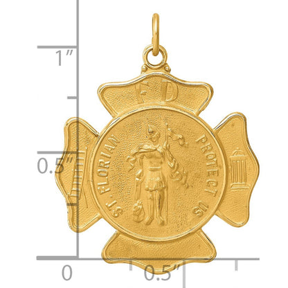 14k Yellow Gold Solid Polished Satin Large St. Florian Fire Dept. Badge Medal