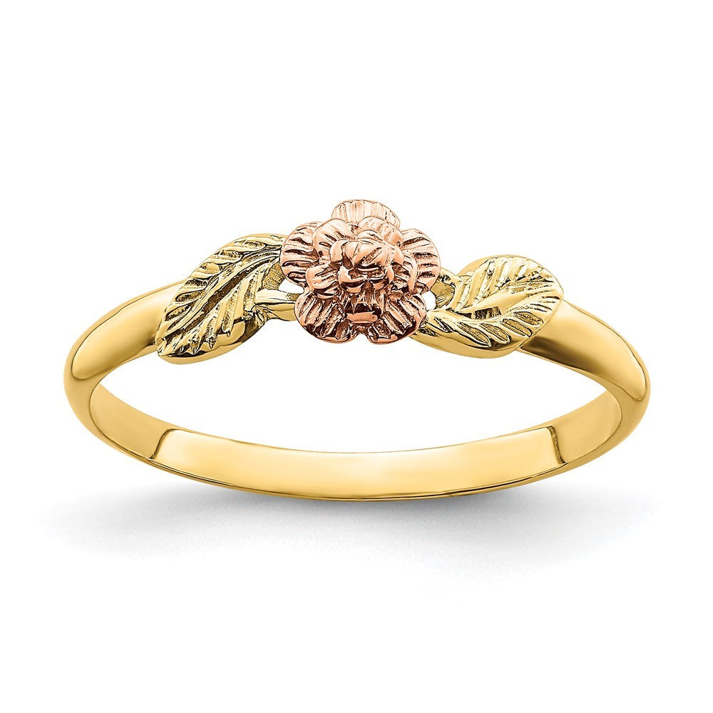 14k Two Tone Gold Diamond-Cut Leaves Flower Ring