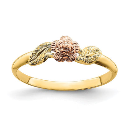 14k Two Tone Gold Diamond-Cut Leaves Flower Ring
