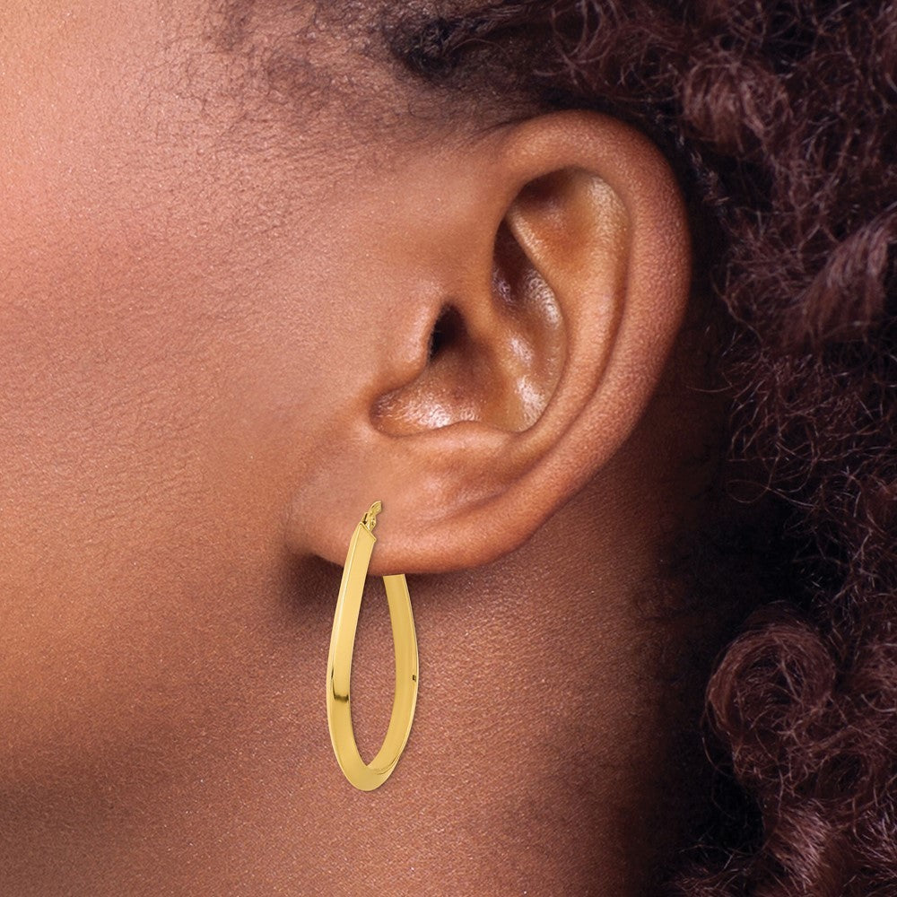 14k Yellow Gold Polished 2.75mm Knife Edge Teardrop Shape Hoop Earrings