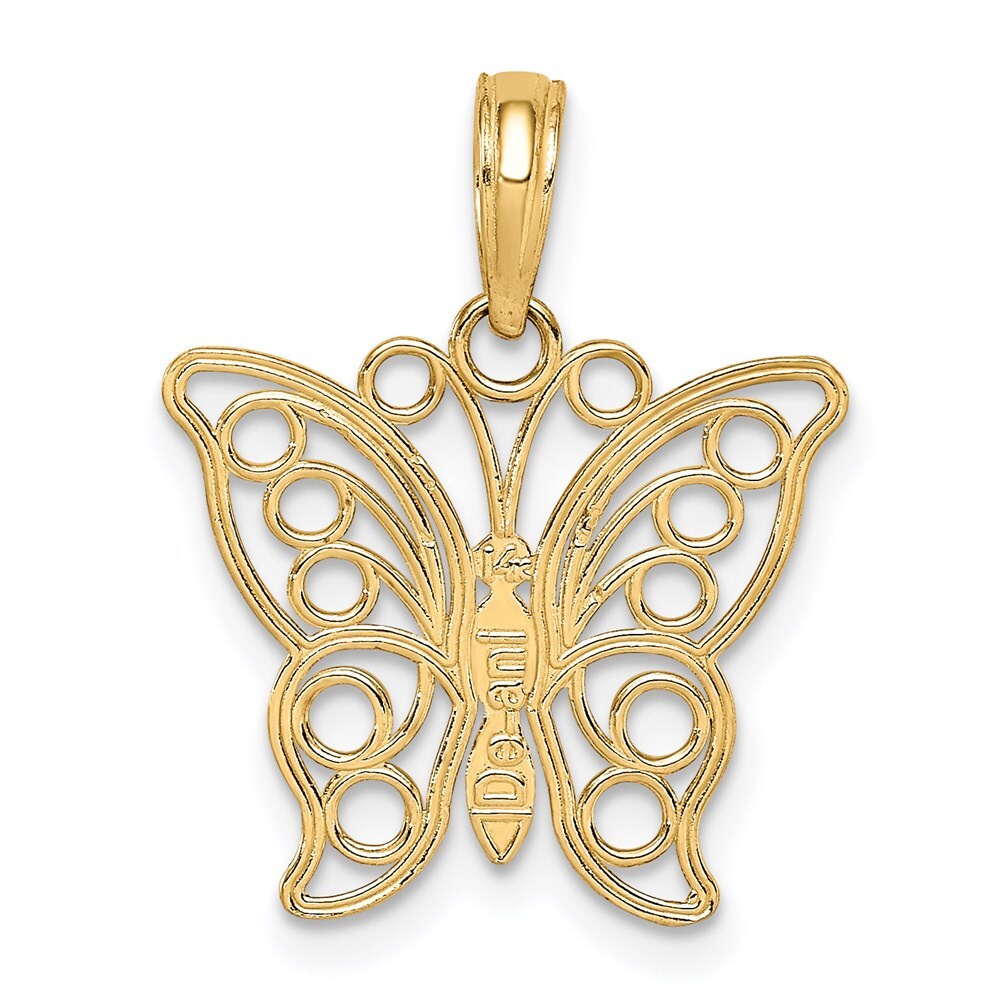 14k Yellow Gold Cut-out Butterfly Large Pendant for Women