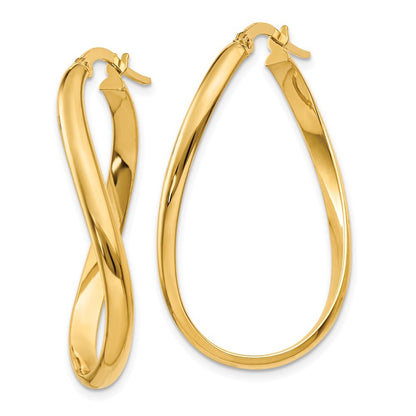 14k Yellow Gold 3mm Twisted Oval Hoop Earrings Gift for Women