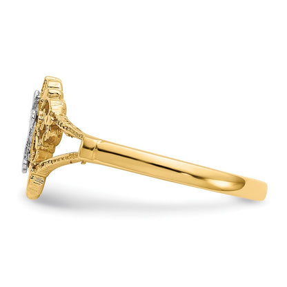 14K Two-tone Gold Diamond Cut Cross Ring