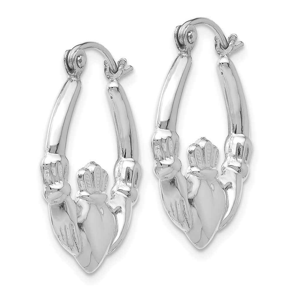 14k White Gold Claddagh Hoop Earrings Gift for Women