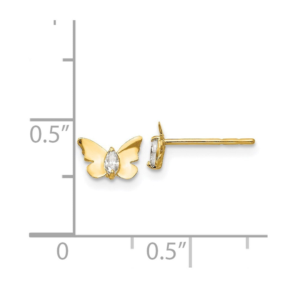 14k Yellow Gold Cubic Zirconia Butterfly Baby Stud Earrings
