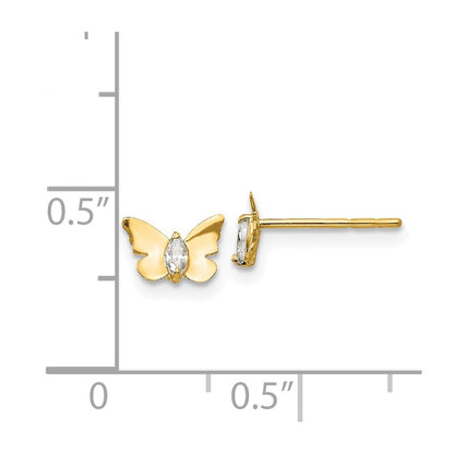 14k Yellow Gold Cubic Zirconia Butterfly Baby Stud Earrings